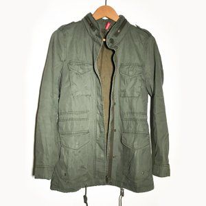H&M Divided Olive Utility Four Pocket Lightweight Jacket with Hood XS 2